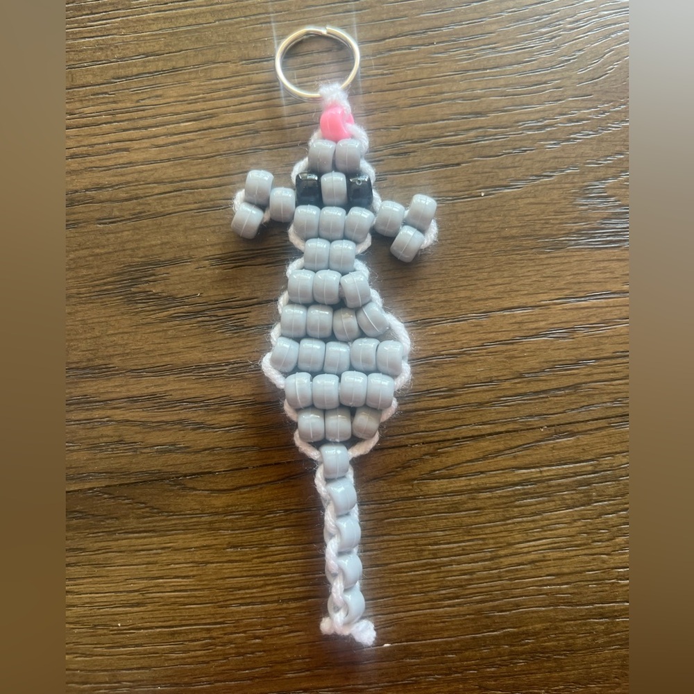 Gray and Black Beaded Keychain